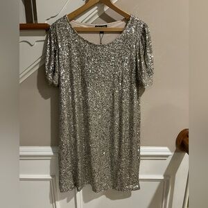 Cable & Gauge Shimmering Silver Sequin Blouse